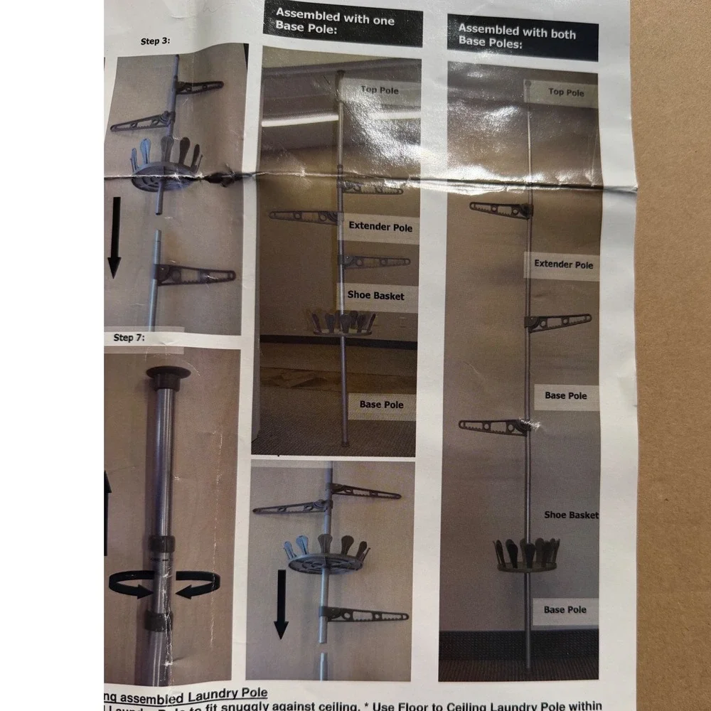 Floor to Ceiling Laundry Pole Tension Hanging Station, Shoe Organizer Rack